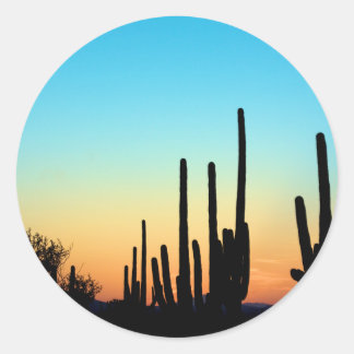 Pegatina Redonda Saguaro Sunset