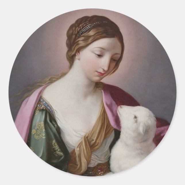 Pegatina Redonda Saint Agnes Catholic Sticker  (Anverso)