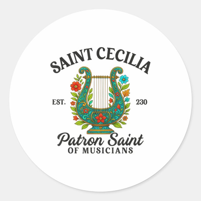 Pegatina Redonda Saint Cecilia Patron Saint Of Musicians Catholic M (Anverso)
