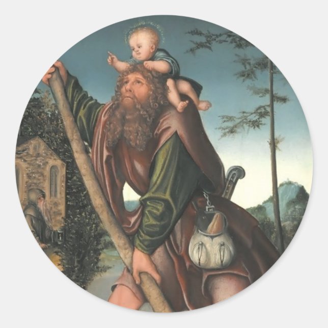 Pegatina Redonda Saint Christopher por Hieronymus Bosch (Anverso)