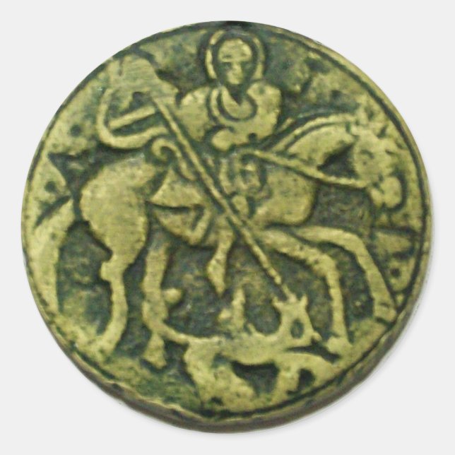 PEGATINA REDONDA SAINT GEORGE Y DRAGON MEDALLION (Anverso)