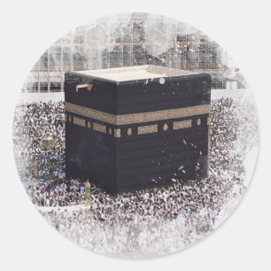 Pegatina Redonda Saint Kaaba, Masjid Al Haram, acuarela ilustrada