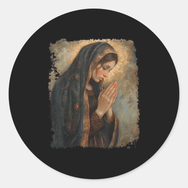 Pegatina Redonda Saint Mary Praying Mother Of Jesus  (Anverso)