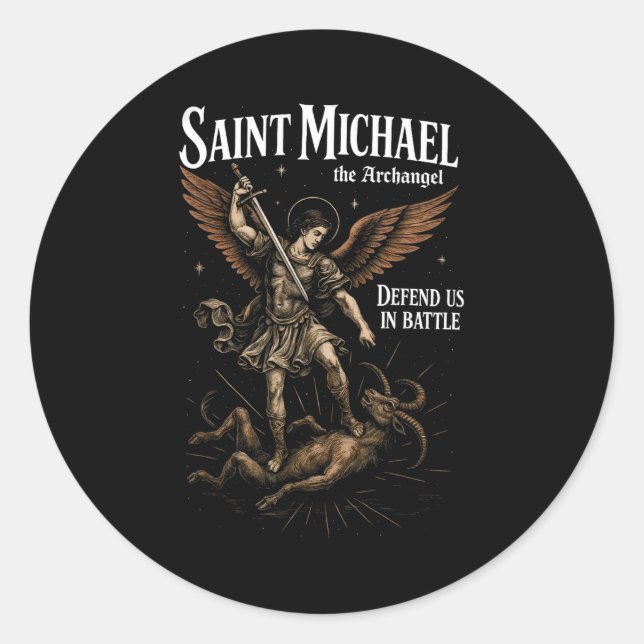 Pegatina Redonda Saint Michael Defend Us In Battle Archangel Christ (Anverso)
