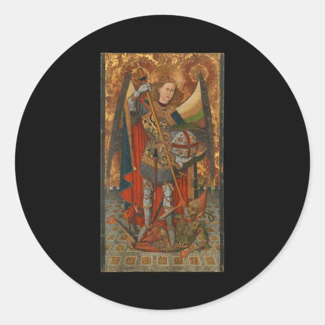 Pegatina Redonda Saint Michael The Archangel Defeating Satan Christ (Anverso)