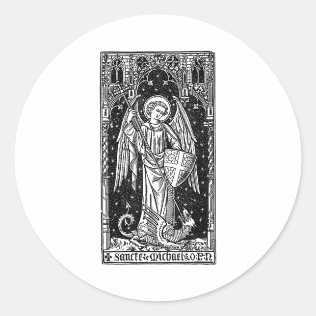Pegatina Redonda Saint Michael The Archangel Defeating Satan Christ (Anverso)