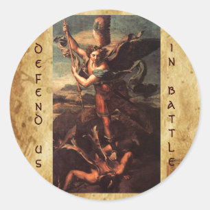PEGATINA REDONDA SAINT MICHAEL VANGUISHING SATAN