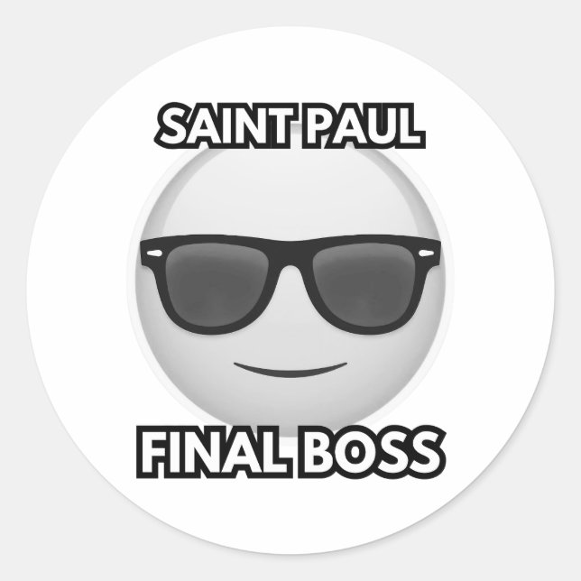 Pegatina Redonda Saint Pal Final Boss Cool Emoji (Anverso)