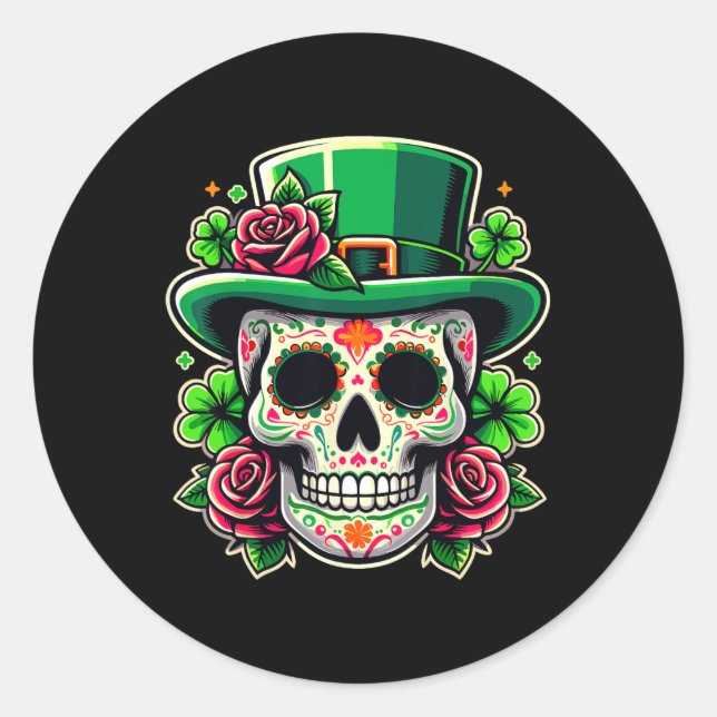 Pegatina Redonda Saint Patricks Day Sugar Skull La Catrina St Peddy (Anverso)