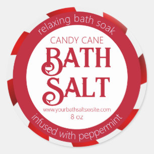 Pegatina Redonda Sal de baño de caramelo de menta rojo y blanco