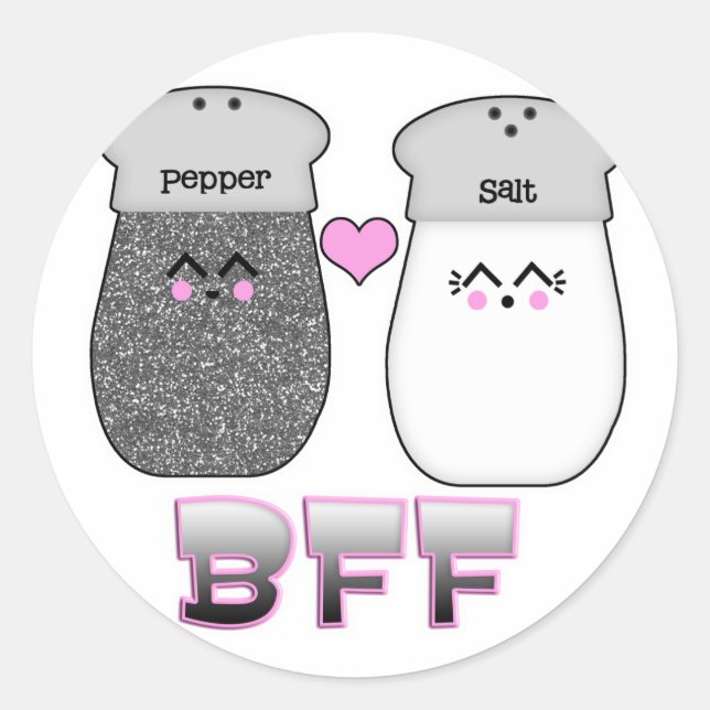 Pegatina Redonda Sal y Pimienta BFF Kawaii (Anverso)
