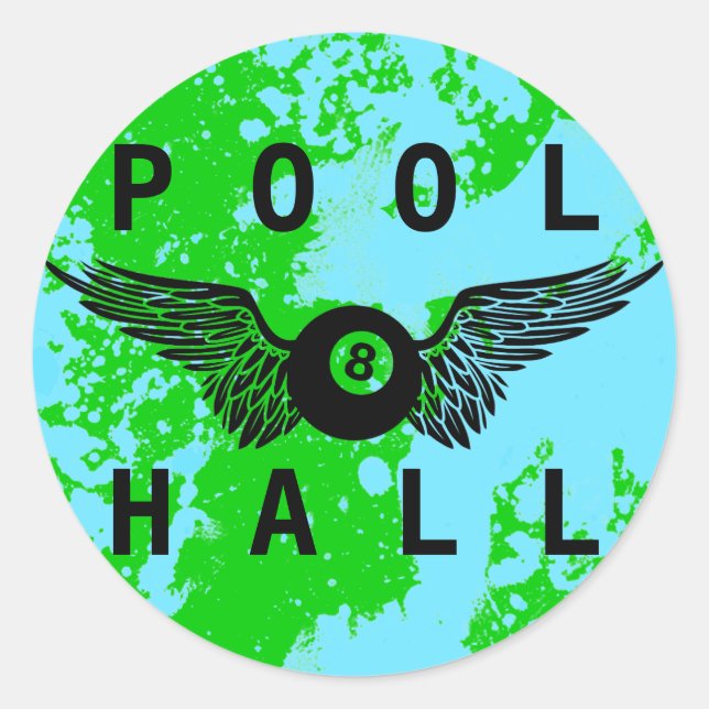 Pegatina Redonda sala de billar de bolas voladoras (Anverso)