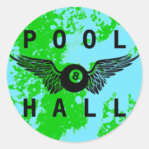 Pegatina Redonda sala de billar de bolas voladoras