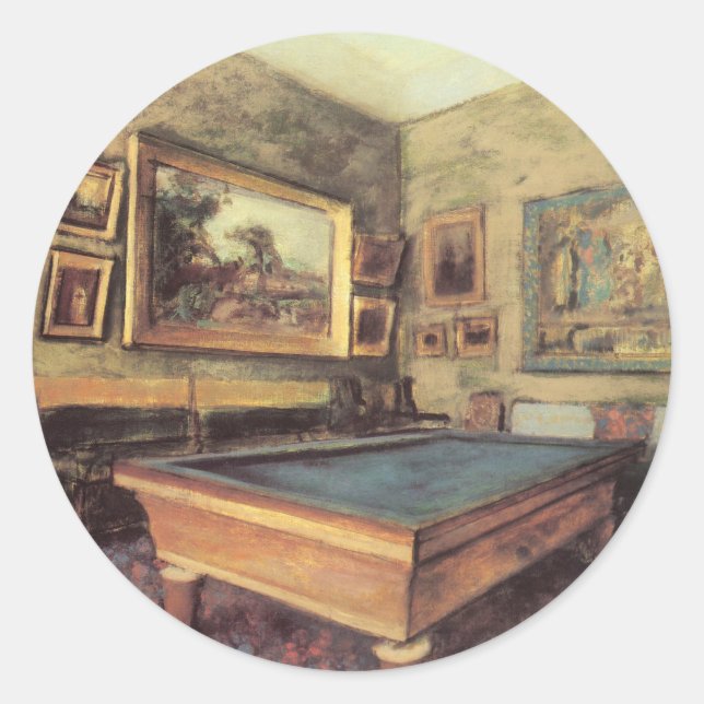 Pegatina Redonda Sala de billar en Menil Hubert por Edgar Degas (Anverso)