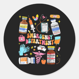 Pegatina Redonda Sala De Emergencia Del Departamento De Emergencia 