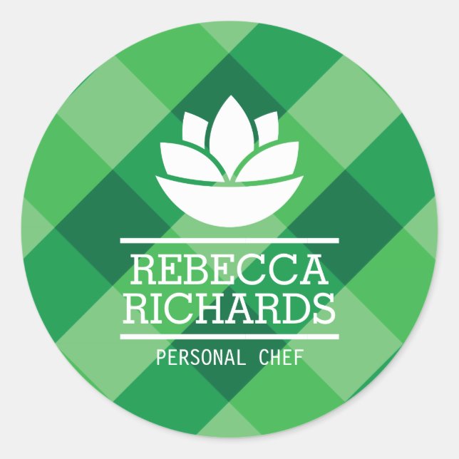 Pegatina Redonda Salados saludables Vegetales Comedor Logotipo Verd (Anverso)