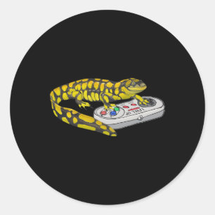 Pegatina Redonda Salamander Jugando Videojuego Salamanders Gamers