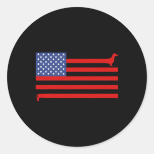 Pegatina Redonda Salchicha Divertida Bandera De Usa 4 De Julio Patr