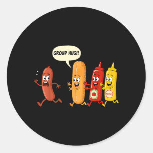 Pegatina Redonda Salchicha Pan de Abrazo Grupal Mostaza Chup Funny 