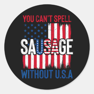 Pegatina Redonda Salchicha Patriótica Divertida Usa Bbq Bandera Ame