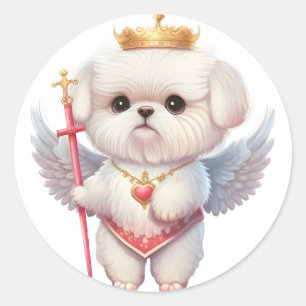 Pegatina Redonda Salchichas maltesas, amantes de los perros maltese