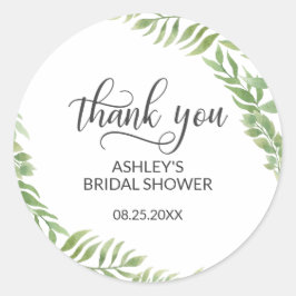 Pegatina Redonda Sale de la ducha nupcial botánica Gracias