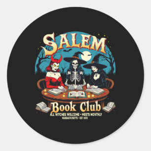 Pegatina Redonda Salem Book Club muestra la lectura gótica de Hallo