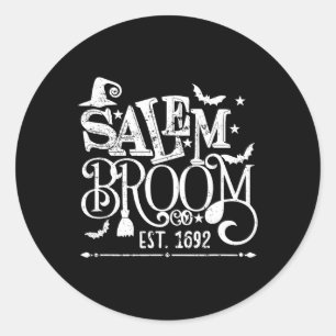 Pegatina Redonda Salem Broom Co Est 1692 Graciosa Bruja de Hallowee
