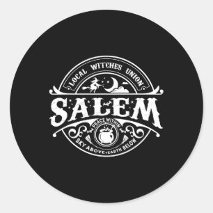 Pegatina Redonda Salem Local Witches Union Sky Over Earth Est 1692