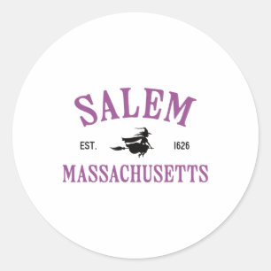 Pegatina Redonda Salem Machusetts Witch Flying Broomstick Halloween