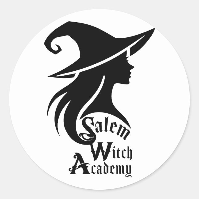 Pegatina Redonda Salem Witch Academy Wiccan Witness Party Halloween (Anverso)