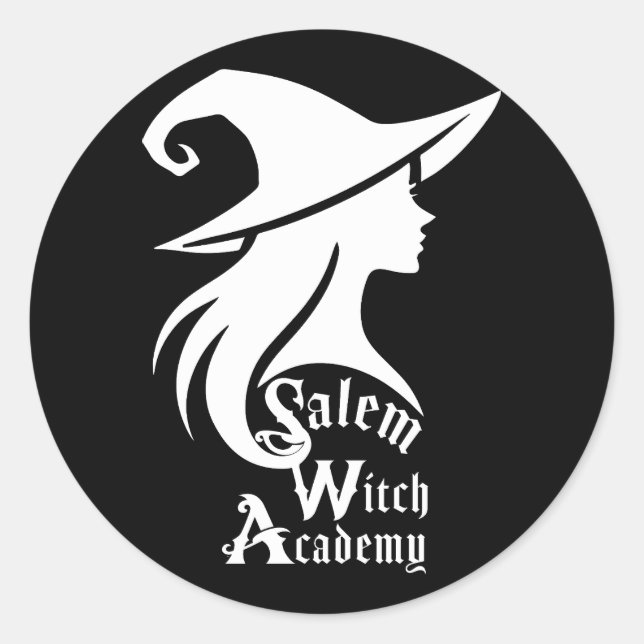 Pegatina Redonda Salem Witch Academy Wiccan Witness Party Halloween (Anverso)