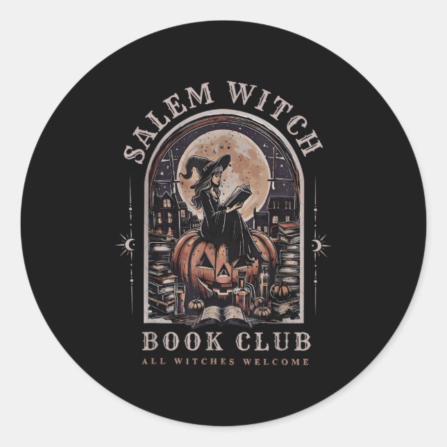 Pegatina Redonda Salem Witch Book Club All Wites bienvenida Spooky  (Anverso)