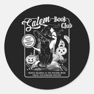Pegatina Redonda Salem Witch Book Club Bookish Retro Halloween Blac