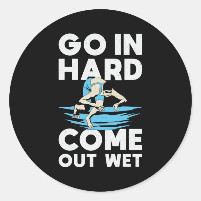 Pegatina Redonda Salir Con Dura A Nadar En El Agua (Anverso)