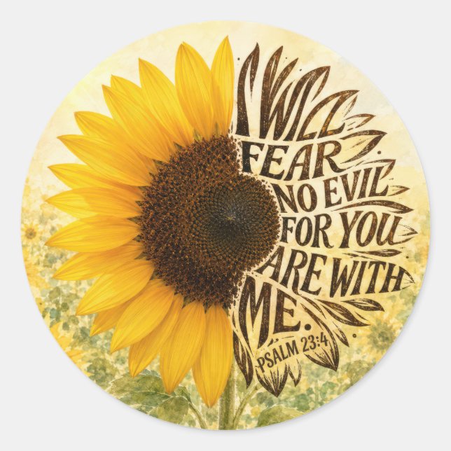 Pegatina Redonda Salmo 23:4 Girasol Amarillo  (Anverso)