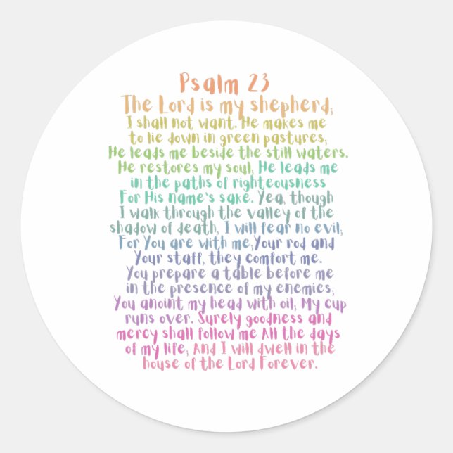 Pegatina Redonda Salmo 23 NKJV El Señor es mi Pastor (Anverso)