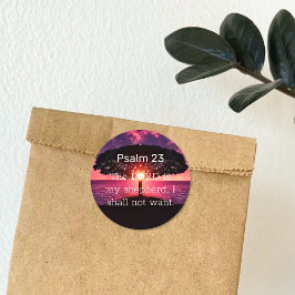 Pegatina Redonda Salmo 23 Sunset Tree