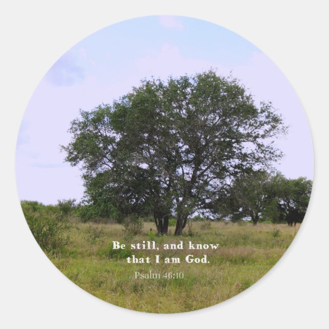 Pegatina Redonda Salmo 46:10 Cita de la Biblia Inspiradora (Anverso)