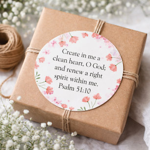 Pegatina Redonda Salmo 51:10 Crea En Mí Floral Rosa Cristiano