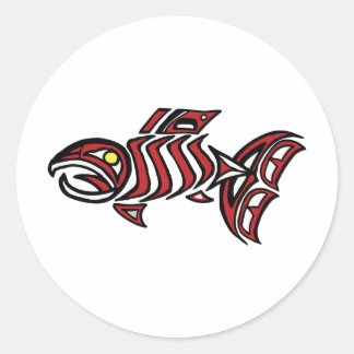 Pegatina Redonda Salmón de Haida