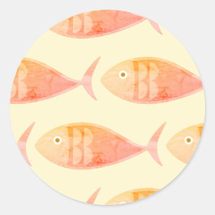 Pegatina Redonda Salmon Fish Group