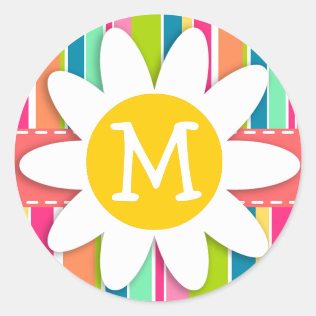 Pegatina Redonda Salmon Pink & Seafoam Green Strike; Daisy (Anverso)