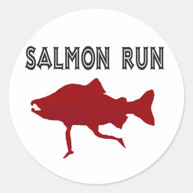 Pegatina Redonda salmon Run Red (Anverso)