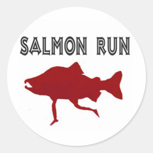 Pegatina Redonda salmon Run Red