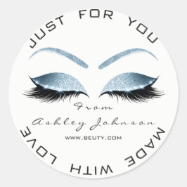 Pegatina Redonda Salón de Belleza Blanca Purpurina Azul Blanco Grac