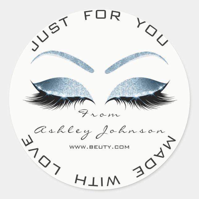 Pegatina Redonda Salón de Belleza Blanca Purpurina Azul Blanco Grac (Anverso)