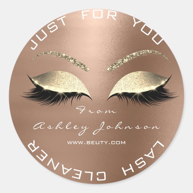 Pegatina Redonda Salón De Belleza Blanca Purpurina Coffe Lash Limpi (Anverso)