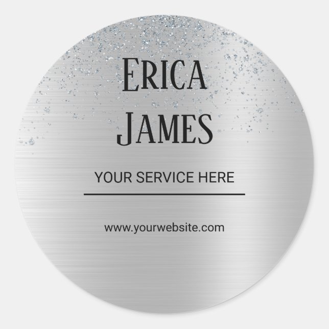 Pegatina Redonda Salón de belleza de Purpurina plateado (Anverso)