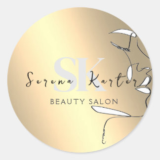 Pegatina Redonda Salón De Belleza Enfrenta Resumen Mujer Minimalism